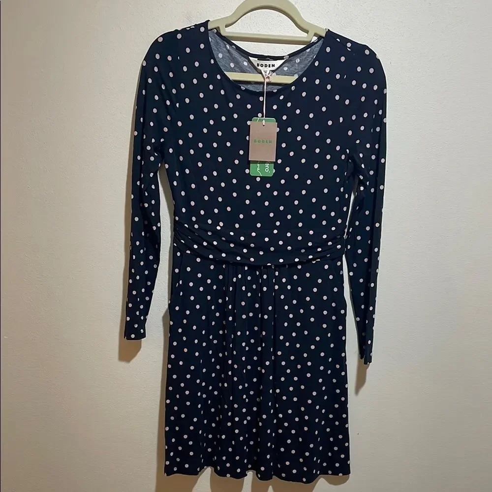 NEW Boden Abigail Jersey Dress Long Sleeve Black Milkshake Pink Spot 6 Petite